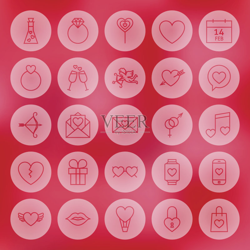 情人节线条圆形图标合集图标素材