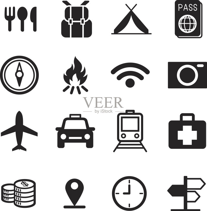 Web和移动App旅行交通图标,圆形设计图标素材