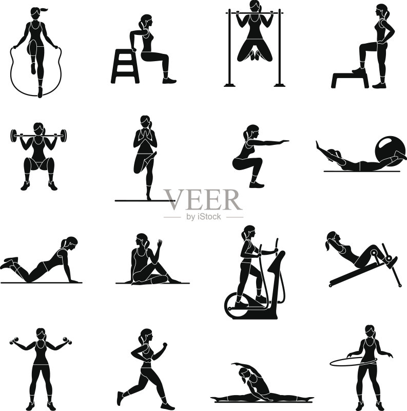 有氧图标。4 x4。黑色的正版插画素材