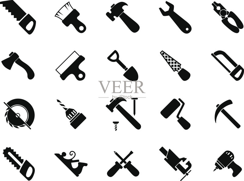黑色手动和电动工具图标合集图标素材
