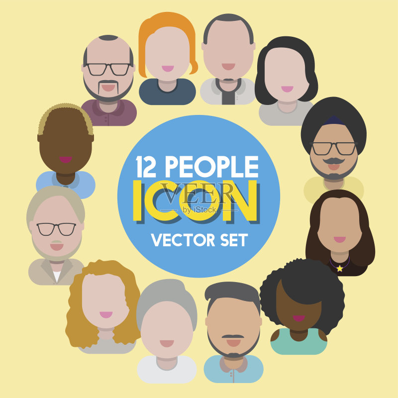 跨种族社区扁平化设计图标图标素材
