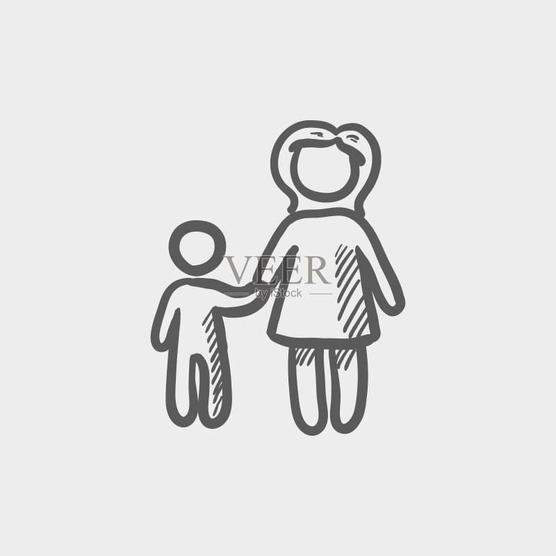 母亲和孩子素描图标图标素材