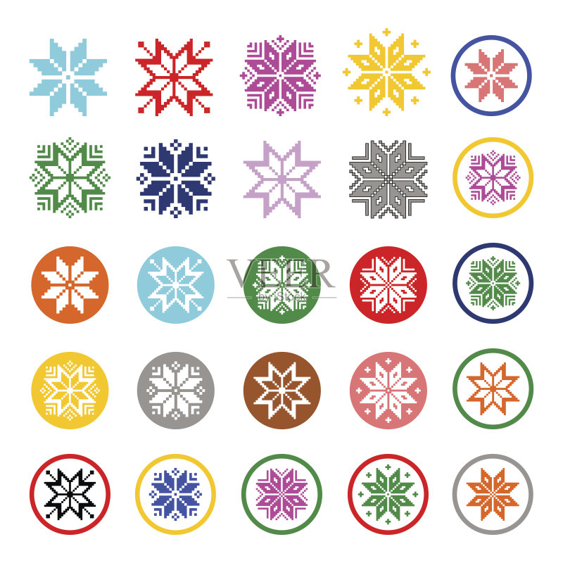彩色像素雪花,圣诞图标图标素材
