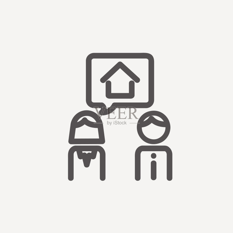 情侣考虑购买房屋细线图标图标素材