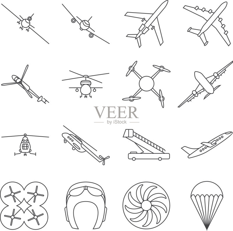 航空细线矢量图标集图标素材