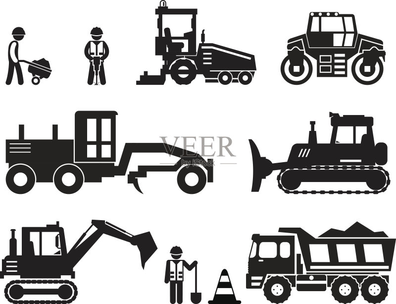 道路施工工人黑色矢量图标集图标素材