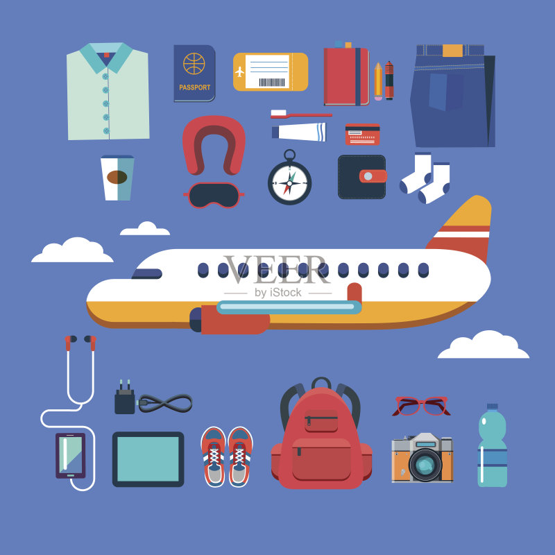 航空旅行矢量扁平设计元素图标素材
