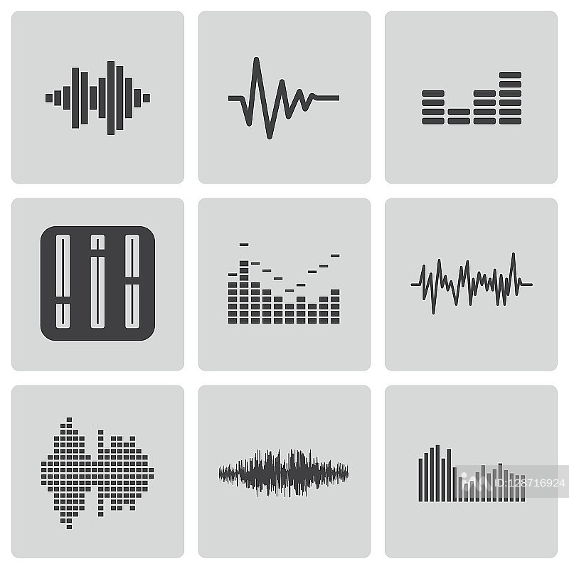 黑色音乐声波矢量图标合集图标素材