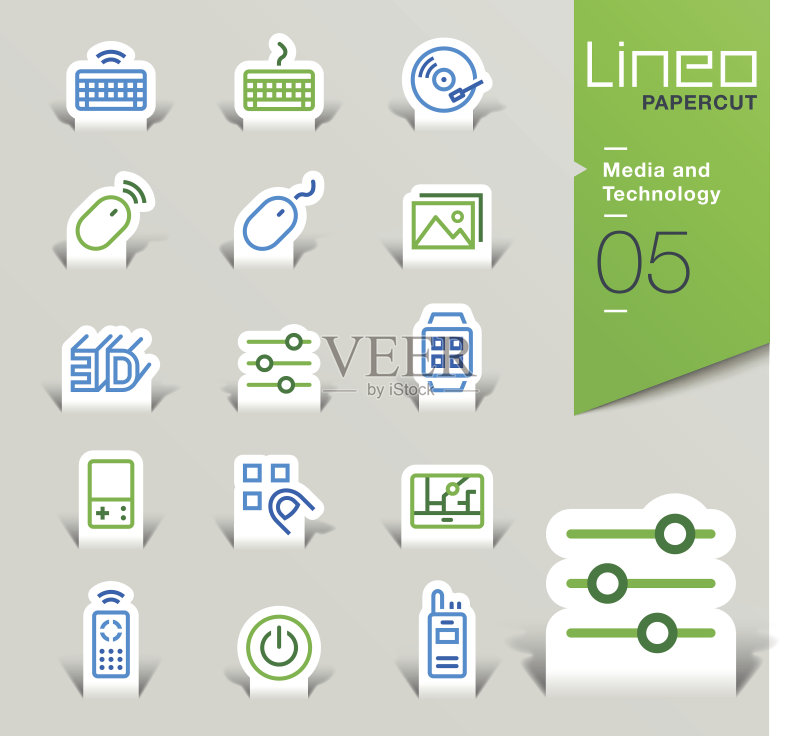 Lineo剪纸风 - 媒体科技轮廓图标图标素材