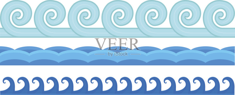 海浪模式设置水平海洋抽象元素自然平面正版插画素材