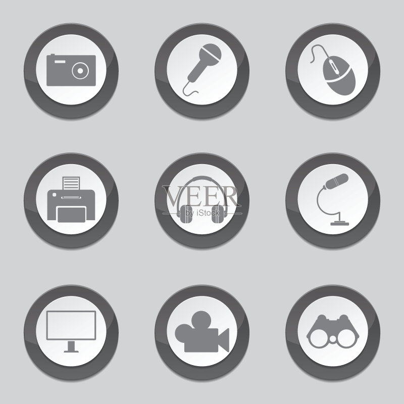 电子设备黑色矢量按钮图标设计集图标素材
