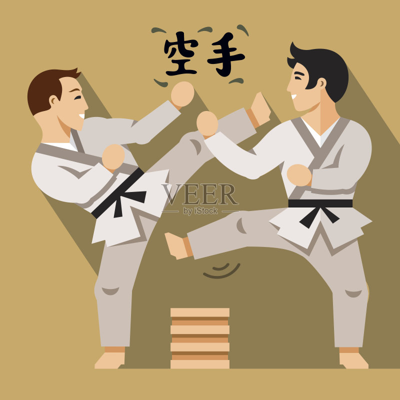 向量空手道战斗。平面风格彩色卡通插图。正版插画素材