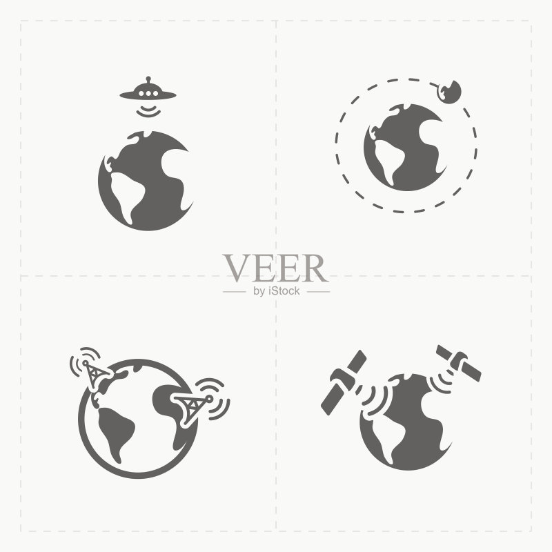 白色背景上的地球矢量图标集图标素材