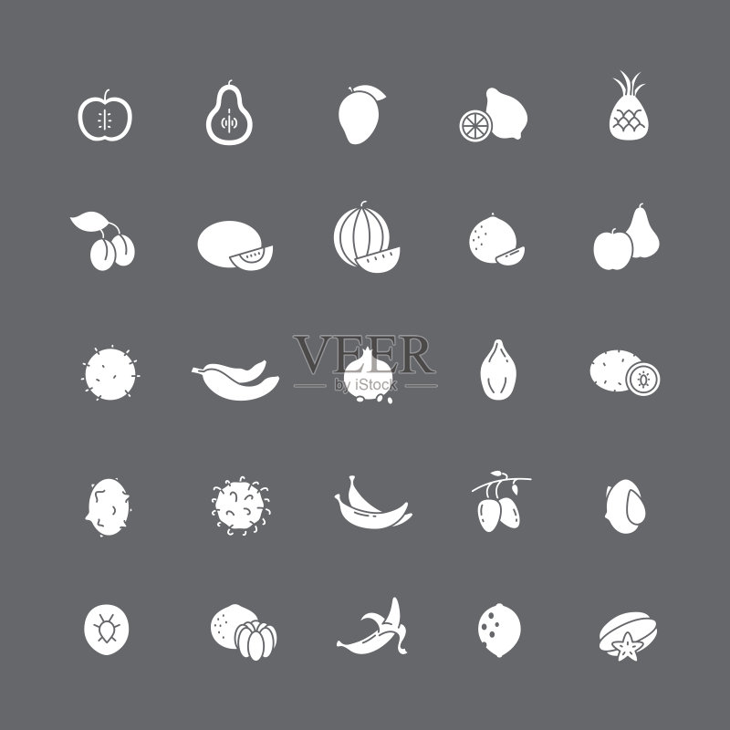 不同水果的白色图标图标素材