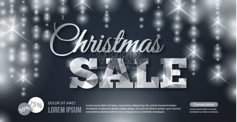 闪闪发光的圣诞促销横幅。矢量插图。正版插画素材