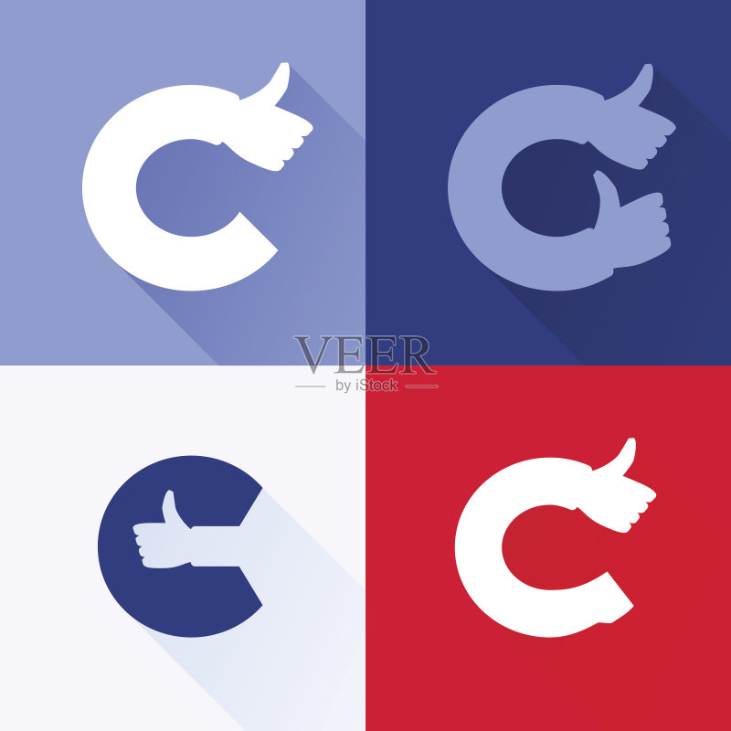 C字母图标,带点赞图案图标素材