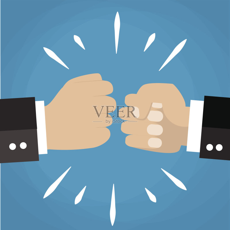 两个紧握的拳头在空中挥拳。正版插画素材