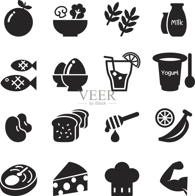 健康食品与饮食食品图标矢量集图标素材