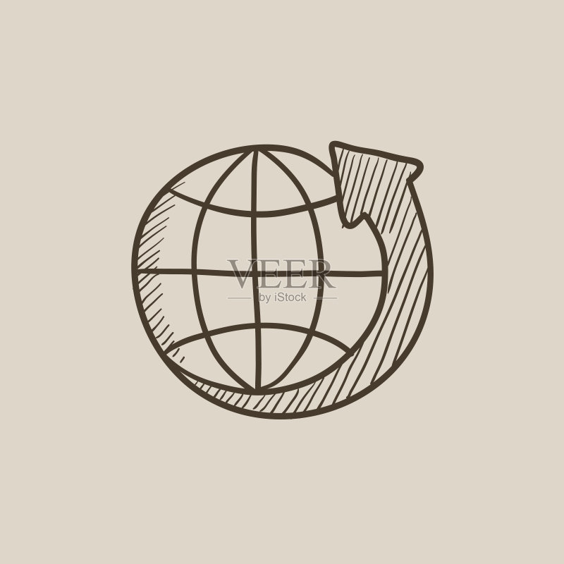 地球与箭头素描图标图标素材