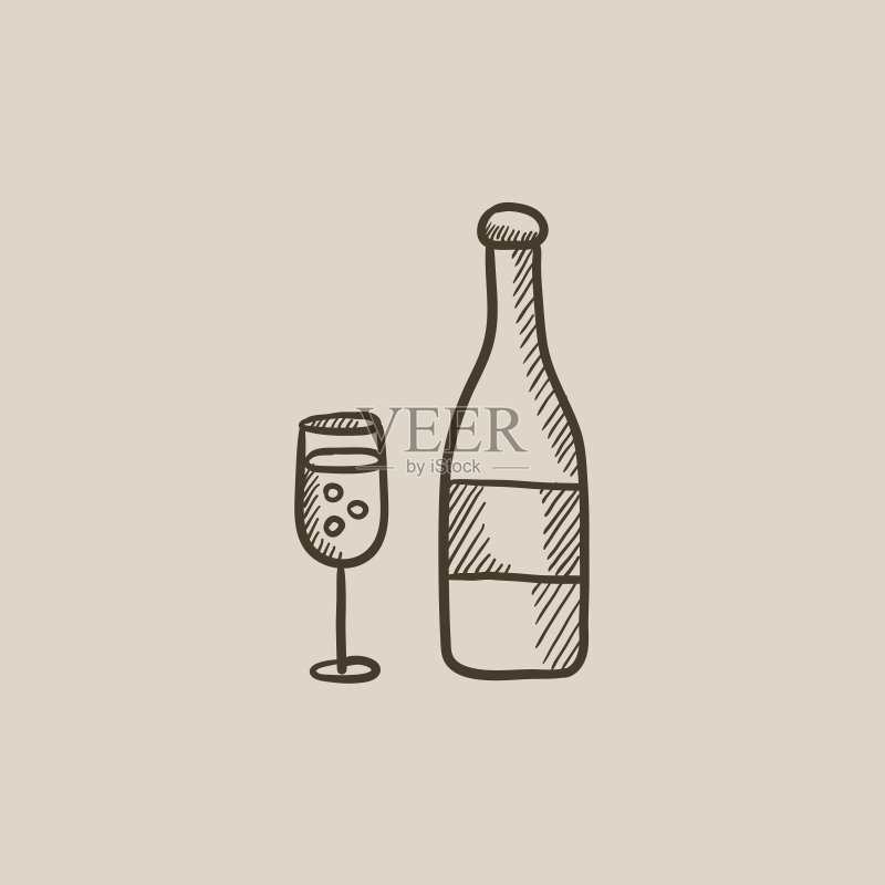 香槟酒瓶和玻璃杯素描图标图标素材