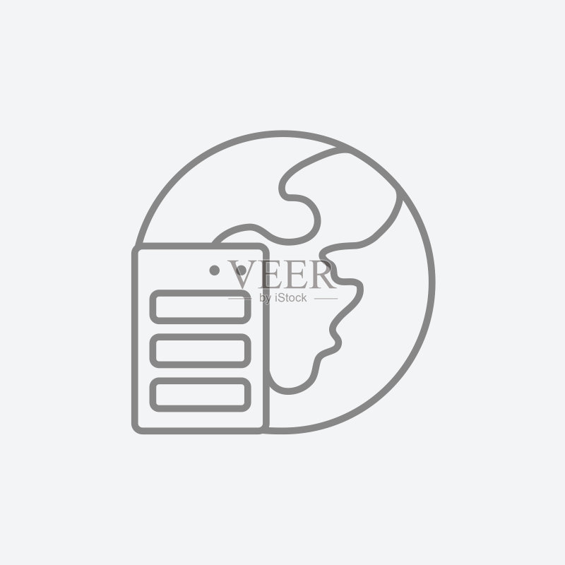 服务器与地球连接线性图标图标素材