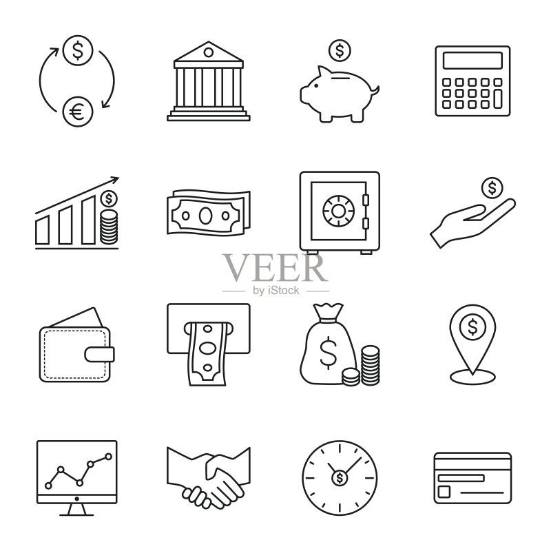 金融银行线条图标矢量插画图标素材