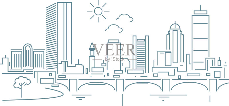 波士顿的天际线正版插画素材