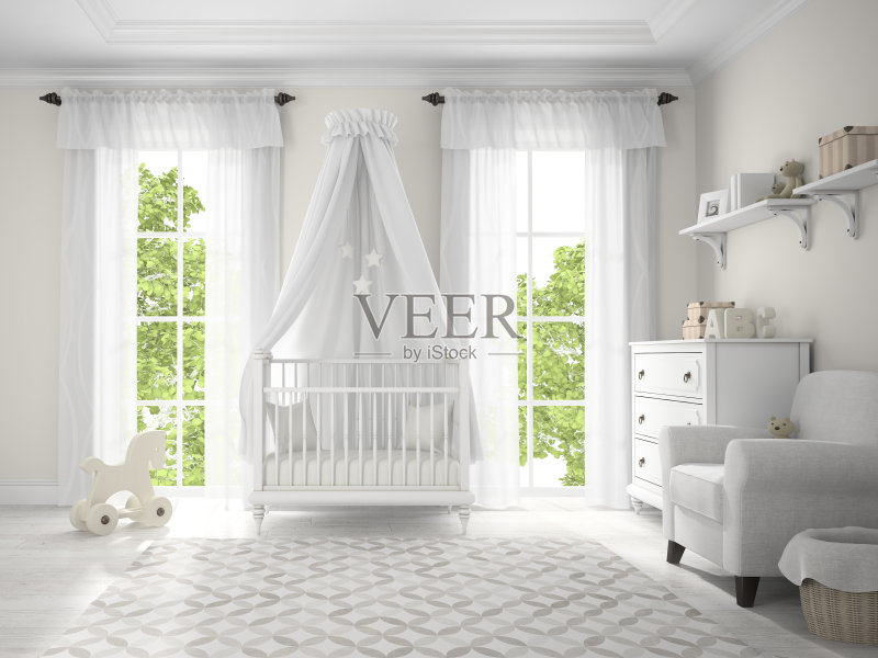 经典儿童房与摇篮3D渲染正版图片素材