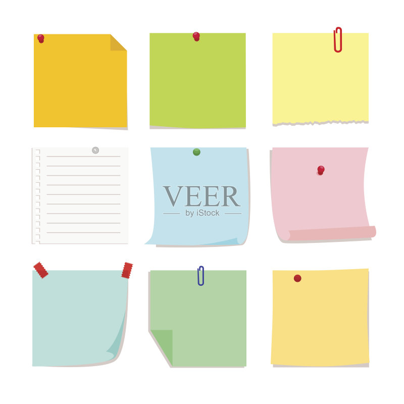 一套可拆卸的贴纸纸笔记。矢量,插图在平面风格孤立在白色背景EPS10。正版插画素材