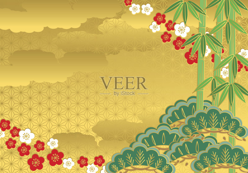 松树。竹子。李子正版插画素材