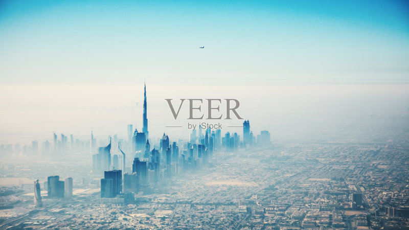 迪拜城市日出航拍景观正版图片素材