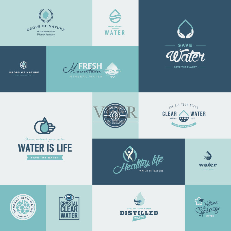 一套现代平面设计水和自然图标正版插画素材