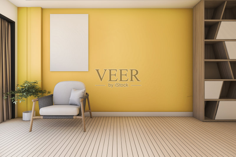 3d渲染复古黄色客厅与扶手椅正版图片素材