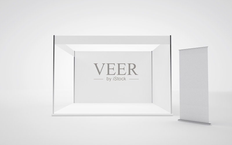 贸易展览摊位和滚起来。模拟。三维渲染正版图片素材