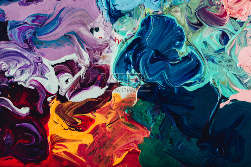 不同颜色的油画微距特写。彩色丙烯酸正版图片素材