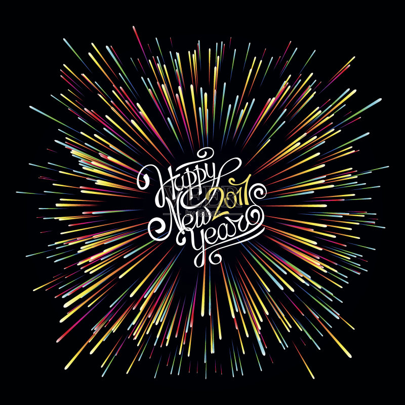 2017年新年快乐。手书法。爆炸的烟花。正版插画素材