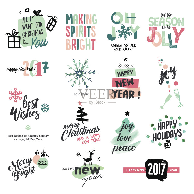 圣诞和新年复古风格的徽章和贴纸正版元素素材