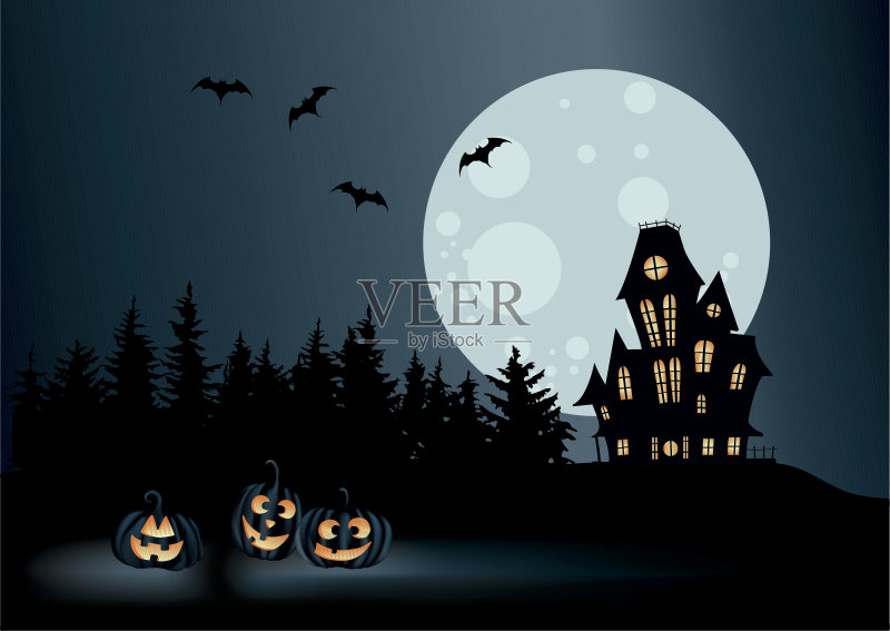 万圣节鬼屋正版插画素材