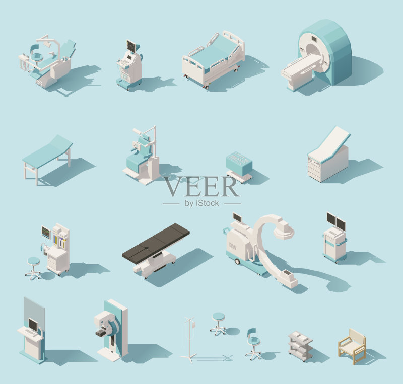 矢量等距低聚医疗设备集正版插画素材