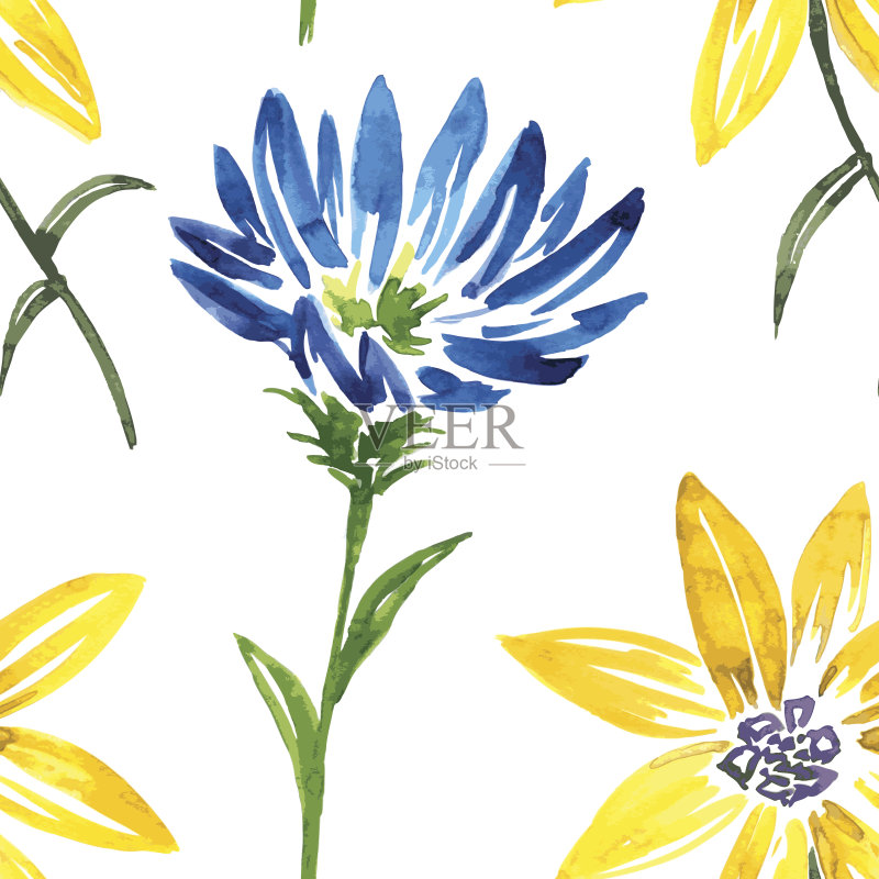 无缝图案用水彩画花正版插画素材