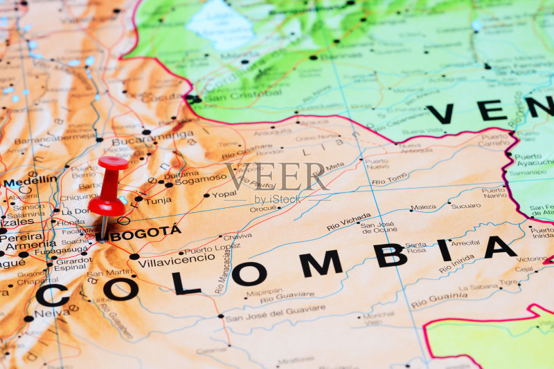 波哥大被钉在美国地图上正版图片素材