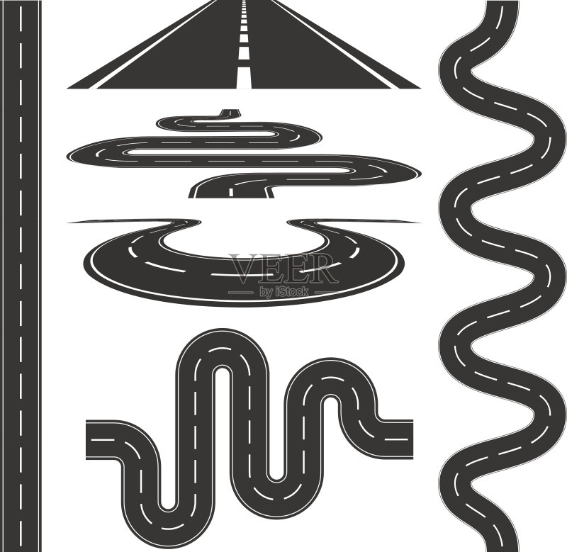 道路和高速公路图标设置矢量插图正版插画素材