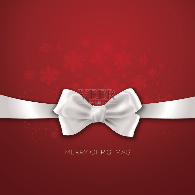 红色圣诞背景丝带与白色丝绸蝴蝶结正版元素素材