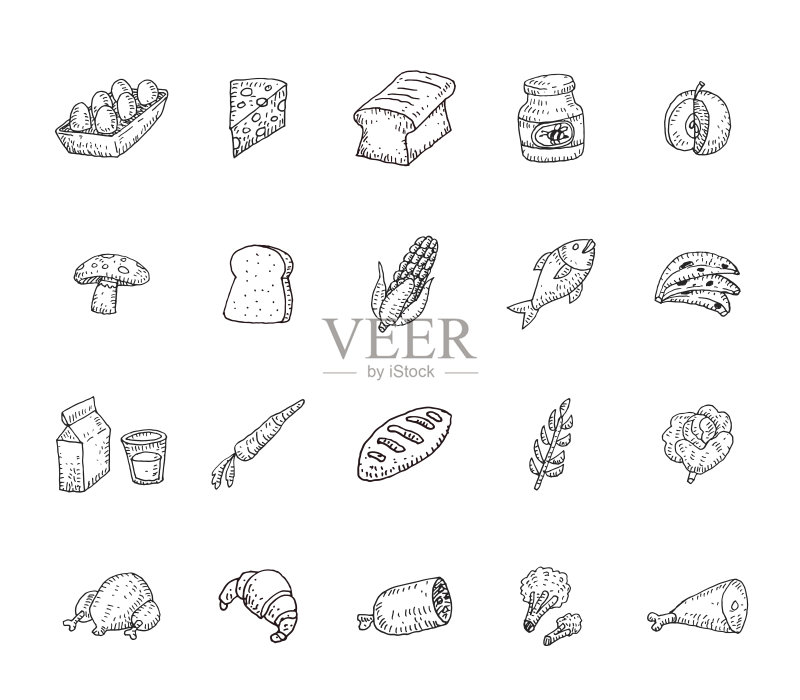食物图标合集,矢量插图图标素材