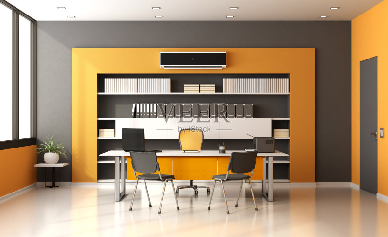 橙色和灰色的现代办公室正版图片素材