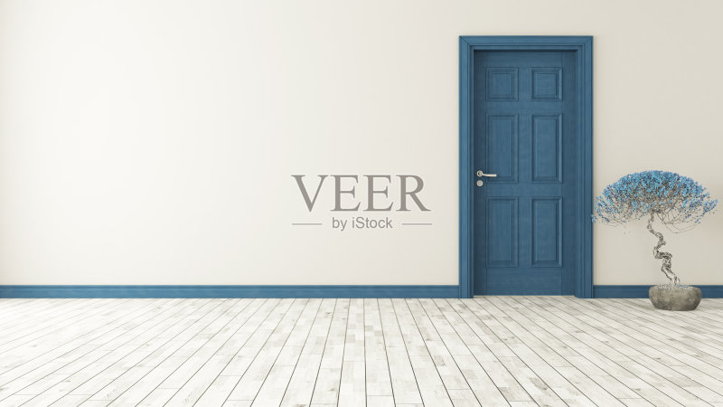 深蓝色的门带墙正版图片素材