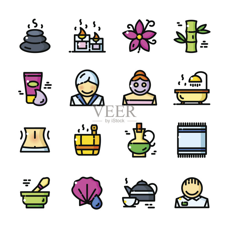 细线SPA图标集,矢量插图图标素材