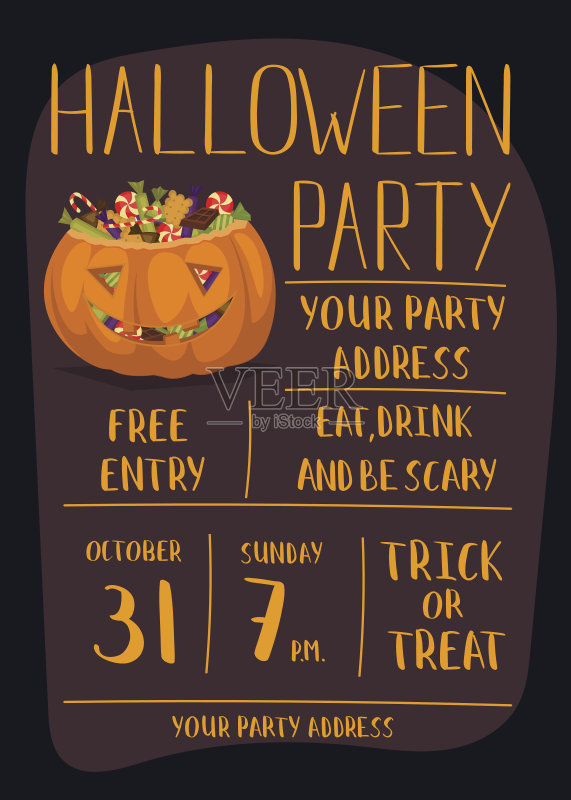 万圣节派对邀请与可怕的南瓜正版模板素材