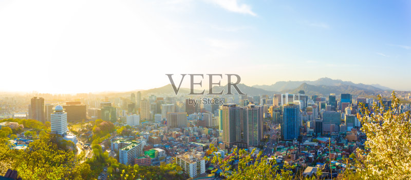 首尔市中心鸟瞰图全景城市景观正版图片素材