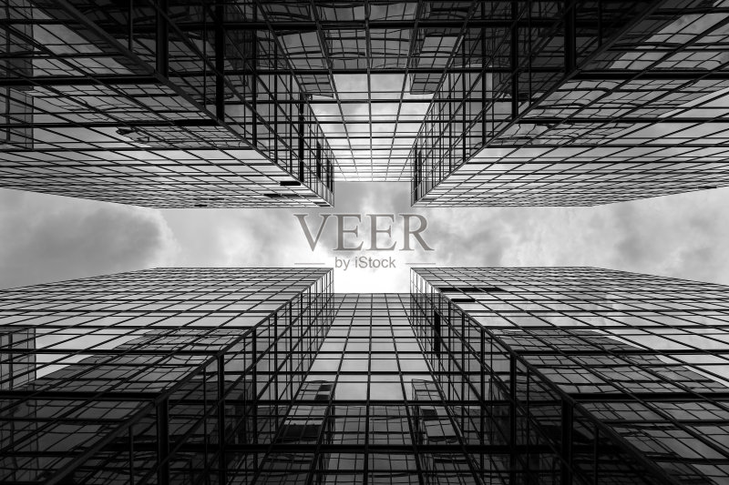 对称镜面办公建筑(黑白)正版图片素材